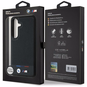 BMW odinis MagSafe dėklas su trispalve juostele, skirtas Samsung Galaxy S25 – juodas