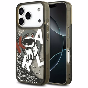 Karl Lagerfeld Skystas blizgantis Choupette logotipas Magnetinis dėklas telefonui iPhone 17 Pro - juodas