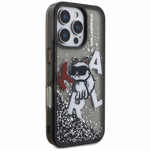Karl Lagerfeld Liquid Glitter Choupette Logo Case for iPhone 16 Pro Max - Black