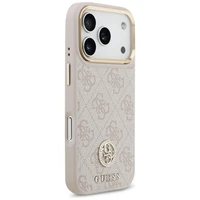 Guess 4G Strass Logo & Big Strap Metal Buttons Magnetinis dėklas telefonui iPhone 17 Pro - rožinė