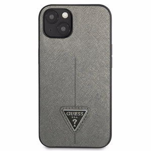 Guess GUHCP13SPSATLG iPhone 13 mini 5.4 dėklas telefonui, sidabrinis, kietas, Saffiano trikampio logotipu