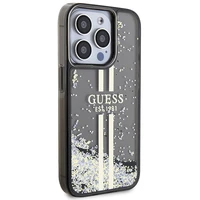 Guess Liquid Glitter Gold Stripes dėklas telefonui iPhone 15 Pro - juodas