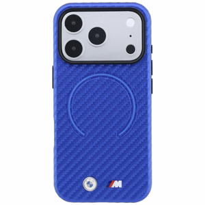 BMW M Carbon Printed Ring MagSafe dėklas, skirtas iPhone 17 Pro / 18 Pro – mėlynas