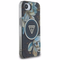 Guess IML Metal Glitter Flowers Triangle Magnetinis dėklas telefonui iPhone 16e - juodas