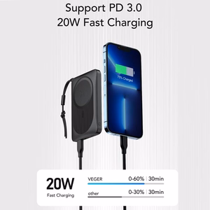 VEGER išorinė baterija 10000 mAh su belaidžiu įkrovimu, suderinama su MagSafe PD QC3.0 2A 20W MagOn (VP1151 / W1151) balta