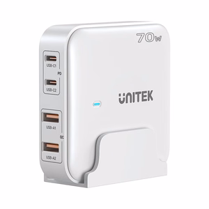 GaN tinklo įkroviklis - Unitek P1228AWH01-EU | 70W 2x USB-C 2x USB-A
