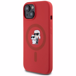 Karl Lagerfeld silikoninis Karl&Choupette galvų žiedo Magnetinis dėklas telefonui iPhone 15 - raudonas
