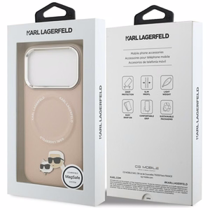 Karl Lagerfeld Karl & Choupette Pins MagSafe dėklas telefonui iPhone 17 Pro Max - rožinis