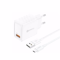 FONENG tinklo įkroviklis EU54 18W 1xUSB QC3.0 + laidas Micro USB baltas