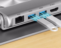 Reguliuojamas nešiojamojo kompiuterio stovas + USB-C HDMI šakotuvas Unitek D1109B01 PD 100W