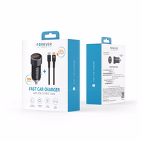 Forever CC-06 PD QC automobilinis įkroviklis 1x USB-C 1x USB 20W juodas + USB-C - USB-C kabelis 60W