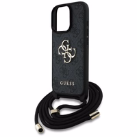 Guess 4G Big Logo Cord Stap dėklas telefonui iPhone 16 Pro - juodas