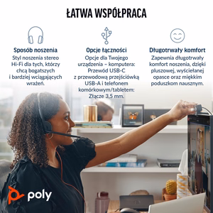 HP Poly „Poly Blackwire 3325 Stereo“ „Microsoft Teams“ sertifikuotos „USB-C“ ausinės + 3,5 mm kištukas + „USB-C/A“ adapteris