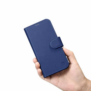 iCarer Piniginės dėklas 2in1 viršelis iPhone 14 Plus Anti-RFID odinis atverčiamas dėklas mėlynas (WMI14220727-BU)