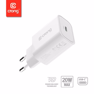 Crong USB-C Travel Charger 20 W PD sieninis įkroviklis, baltas