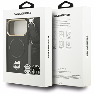 Karl Lagerfeld Big Strap Choupette metalinio logotipo Magnetinis dėklas telefonui iPhone 17 Pro Max - juodas