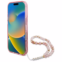 Guess IML Flowers With Pearl Strap MagSafe iPhone 16 Pro Max dėklas - Pink