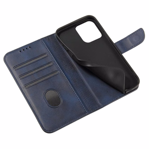 Magnetinis dėklas Samsung Galaxy S23 Ultra su atverčiamu piniginės dangteliu ir stovu mėlyna