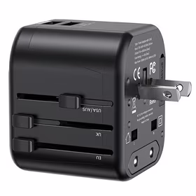 USAMS Tinklo įkroviklis 2XUSB T55 12W ADAPTER 4in1 US/AU/EU/UK juodas CC173TC01 (US-CC173) Universalus kelioninis įkroviklis