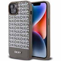 DKNY Odinis spausdintas raštas metalinis logotipas Magnetinis dėklas iPhone 15 / 14 / 13 - ruda