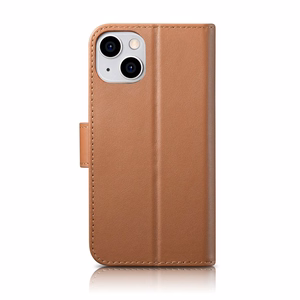 iCarer Piniginės dėklas 2in1 viršelis iPhone 14 Plus Anti-RFID odinis atverčiamas dėklas rudas (WMI14220727-BN)