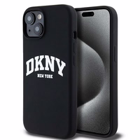 DKNY Liquid Silicone White Printed Logo MagSafe Dėklas telefonui iPhone 14/15/13 - juodas (m)