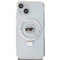Karl Lagerfeld KLHMP15SHMRSKHH iPhone 15 6.1" baltas/baltas kietas dėklas su žiediniu stovu Karl Head Magnetinis