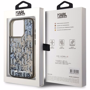 Karl Lagerfeld Liquide Glitter monogramos perėjimo dėklas telefonui iPhone 15 Pro - juodas