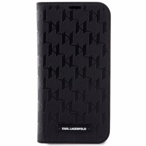 Karl Lagerfeld KLBKP14LSAKLHPK iPhone 14 Pro 6.1" knygos tipo dėklas juodas Saffiano Monogram