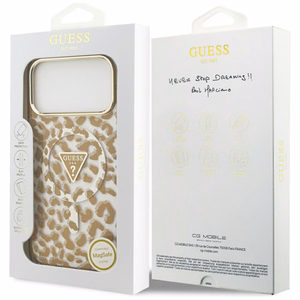 Guess Leopard Glitter Magnetinis dėklas telefonui iPhone 17 Pro Max - ruda