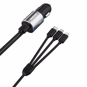 Įkroviklis automobilinis Dudao R5 (1xUSB; 3.4A) + 3in1 laidas lightning+micro+type-C juodas