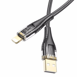 Кабель USB A to Lightning Hoco 2,4A 1,2 m U121 черный прозрачный