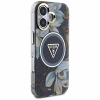 Guess Glitter Flowers Triangle Buttons Magnetinis dėklas telefonui iPhone 16 - juodas