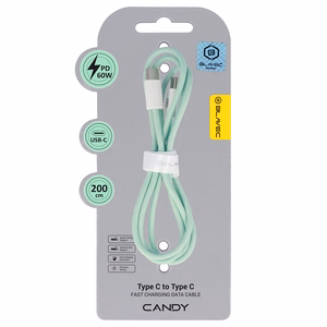 Blavec Kabelis Candy pintas - Type C į Type C - PD 60W 3A 2 metrai Apple CarPlay/Android Auto (CCA-CC3GN20) žalias