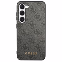 Guess GUHCS23SG4GFGR S23 S911 pilkas/pilkas kietas dėklas 4G Metal Gold Logo