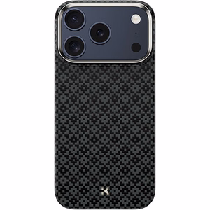 Juodas „Benks Magnetic Armor Air Armor Grid 600D“ kevlaro dėklas su metaliniu rėmeliu (C.K.FL.AP.BK.0072), skirtas iPhone 18 Pro / iPhone 17 Pro