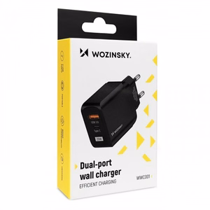 Įkroviklis Wozinsky GaN juodas 20W (USB / USB-C)
