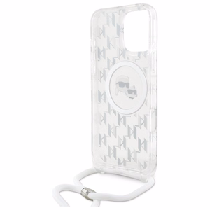 Karl Lagerfeld IML per petį monograminis Karl ir Choupette galvos MagSafe dėklas iPhone 16 Pro - skaidrus