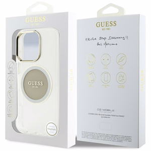 Guess IML Metal Colored Circle Classic Logo Magnetinis dėklas telefonui iPhone 16 Pro Max - pilkas
