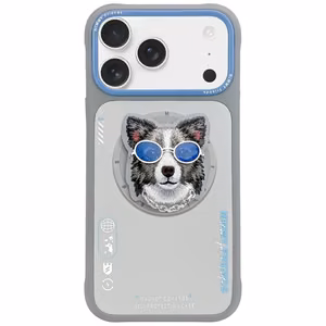 NIMMY dėklas GLASSES COOL DOG suderinamas su MagSafe IPHONE 17 Pro Max pilkas
