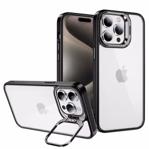 Tel Protect Dėklas telefonui su stovu + kameros stiklas Iphone 15 Plus juoda