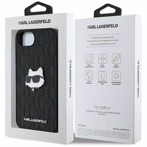 Karl Lagerfeld Monogram Choupette Head Pin dėklas telefonui iPhone 16e - juodas