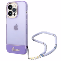 Guess GUHCP14XHGCOHU iPhone 14 Pro Max 6.7" violetinis/violetinis kietas dėklas Translucent Pearl Strap