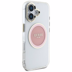 Guess IML Metal Colored Circle Classic Logo Magnetinis dėklas telefonui iPhone 16 - rožinis