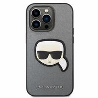 Karl Lagerfeld Saffiano Karl's Head Patch dėklas telefonui iPhone 14 Pro Max - sidabrinis