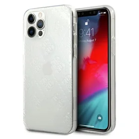 Guess GUHCP12M3D4GTR iPhone 12/12 Pro 6.1" skaidrus kietas dėklas 4G 3D rašto kolekcija