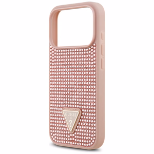 Guess dėklas telefonui iPhone 17 Pro su krištolinio trikampio logotipu - rožinis