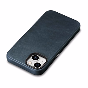 iCarer Oil Wax Premium odinis dėklas iPhone 14 Plus Magnetinis odinis dėklas su MagSafe Tamsiai mėlynas (WMI14220703-BU)