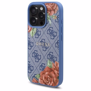 Guess 4G Flowers Print MagSafe dėklas telefonui iPhone 16 Pro Max - mėlynas