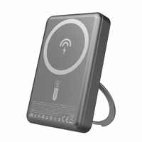 Dudao K28 10000mAh PD 22.5W Magnetinė išorinė baterija su metaliniu dėklu ir žiedo stovu - pilka